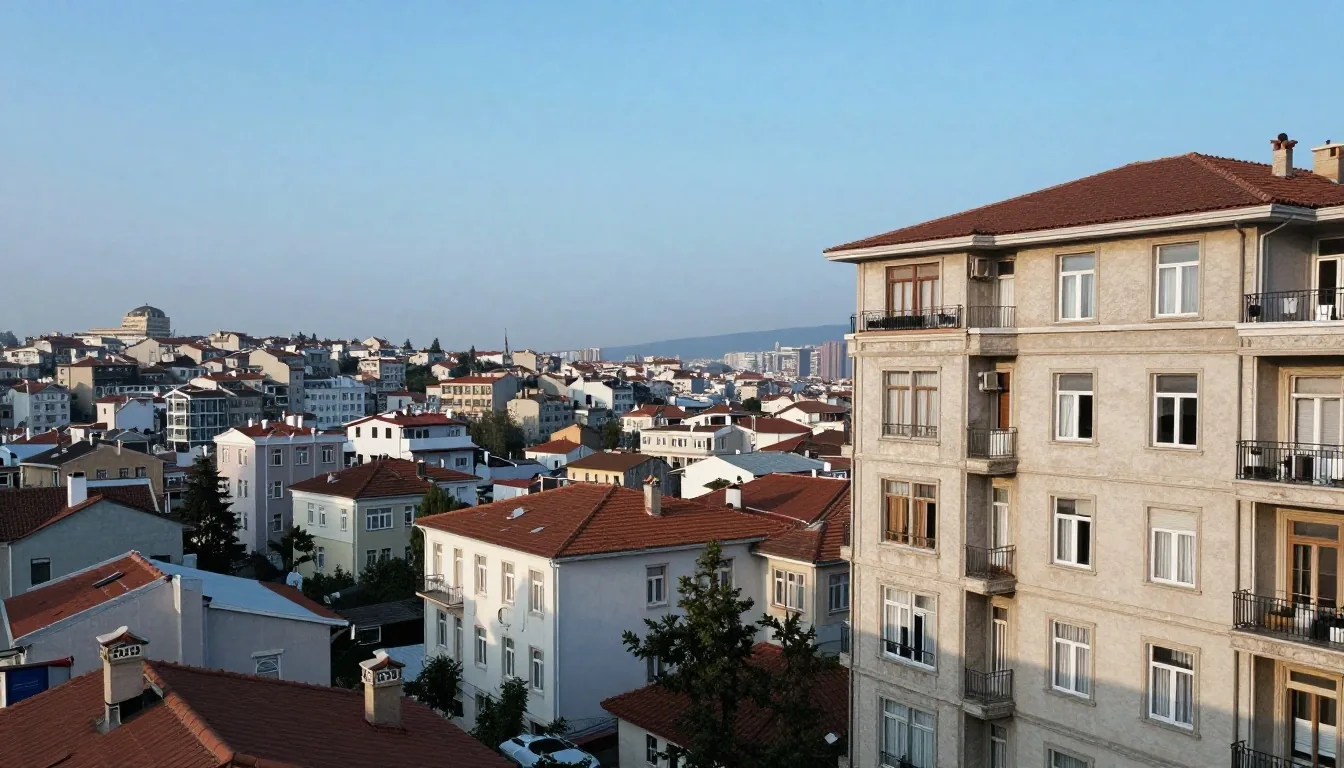 Sabah ışığında İstanbul konut blokları ve şehir silüeti